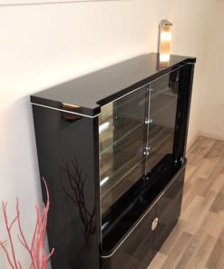 Art Deco Vitrine, hollow throat, lighting, highgloss black