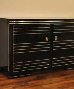 Art Deco Commode, highgloss black with 12-layers of lacquer, beautiful chrome applications on the doors, red interior, unique furniture from france