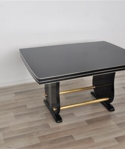 Art Deco Dining Table, highgloss black pianolacquer, great design with two brassrods, rotating chromelines, germany 1928