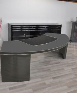 Bauhaus desk,1950 from Naples, pad made of leather, chromebars, massive plate, handpolished metallic silver, unique body, 200kg