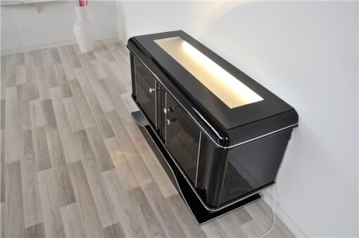 highgloss pianolacquer, classic design with rounded corners, illuminated glass plate, wonderful curved foot