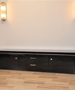 Art Deco Lowboard, pianolacquer in highgloss black, handpolished, timeless design with chromeline, France 1938