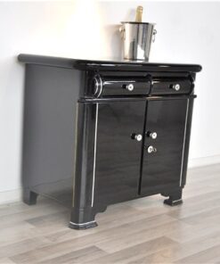 Art Deco Bar, highgloss black pianolacquer, classic curved drawers, chrome ornaments
