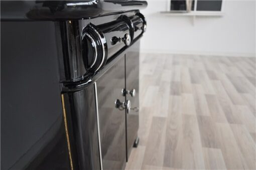 Art Deco Bar, highgloss black pianolacquer, classic curved drawers, chrome ornaments