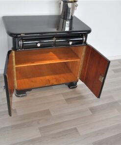 Art Deco Bar, highgloss black pianolacquer, classic curved drawers, chrome ornaments