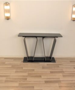 Art Deco Console, black pianolacquer, chromebars, elegant design