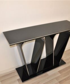 Art Deco Console, black pianolacquer, chromebars, elegant design