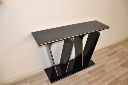 Art Deco Console, black pianolacquer, chromebars, elegant design