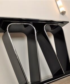 Art Deco Console, black pianolacquer, chromebars, elegant design
