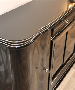 curved doors - british craftmansship, timeless design, glas sliding doors in highgloss black, 2 drawers and plenty of storage space