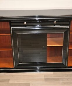curved doors - british craftmansship, timeless design, glas sliding doors in highgloss black, 2 drawers and plenty of storage space