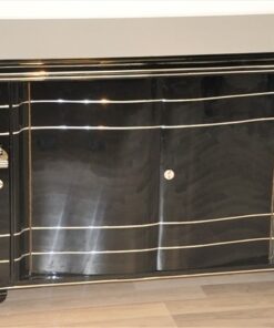 Massive XXL Art Deco Sideboard,highgloss black finish, wonderful body, big chromeapplications, handpolished