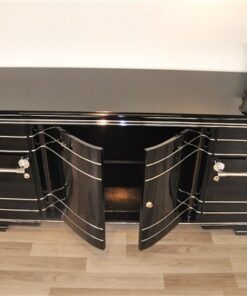 Massive XXL Art Deco Sideboard,highgloss black finish, wonderful body, big chromeapplications, handpolished
