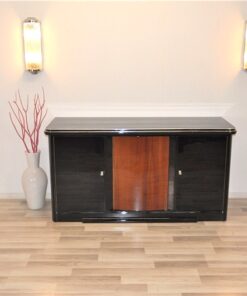pianolacquer in highgloss black, noble wooden furnier, plenty of storage, extension with fabric topping