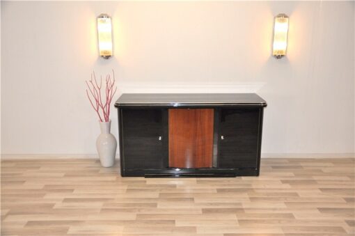 pianolacquer in highgloss black, noble wooden furnier, plenty of storage, extension with fabric topping