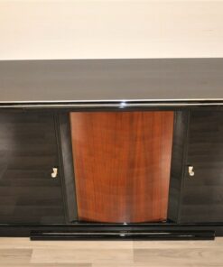 pianolacquer in highgloss black, noble wooden furnier, plenty of storage, extension with fabric topping