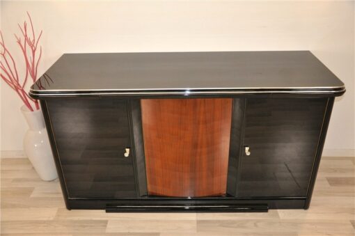 pianolacquer in highgloss black, noble wooden furnier, plenty of storage, extension with fabric topping
