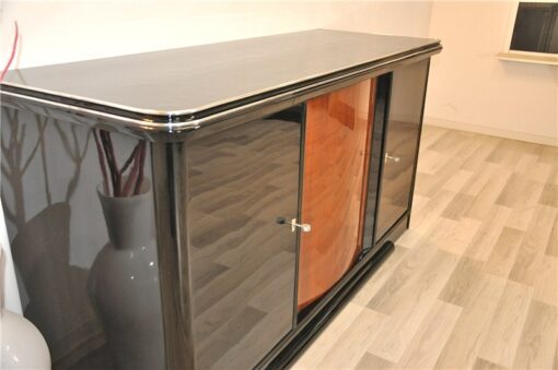 pianolacquer in highgloss black, noble wooden furnier, plenty of storage, extension with fabric topping