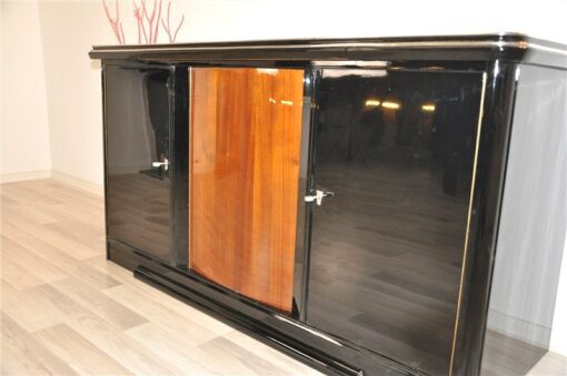 pianolacquer in highgloss black, noble wooden furnier, plenty of storage, extension with fabric topping