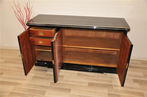 pianolacquer in highgloss black, noble wooden furnier, plenty of storage, extension with fabric topping