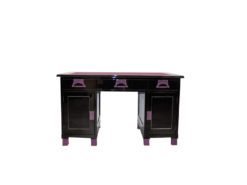 Art Deco Desk, unique Design, pink fittings, pink topplate and feet, clean interior in black, painted backboard