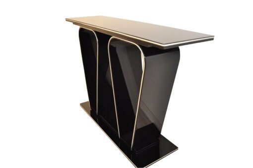 Art Deco Console, black pianolacquer, chromebars, elegant design