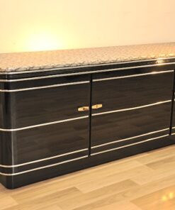 Art Deco Sideboard, chromebands, leather covered plate ( snake-optics ), chromefittings, handpolished, highgloss