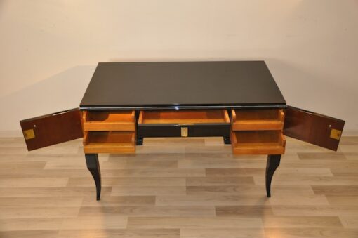 Art Deco lady desk, unique design, rare body form, original curved legs, clean interior
