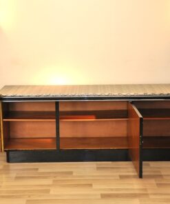 Art Deco Sideboard, chromebands, leather covered plate ( snake-optics ), chromefittings, handpolished, highgloss