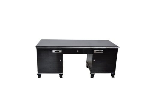 Art Deco Desk, classic Art Deco desk, france, 2 swing doors, clean interior, chromebands, chromefittings, handpolished