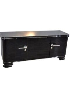 Art Deco Lowboard, highgloss black pianolacquer, handpolished, 12 layers of lacquer, big chromehandles, clean interior