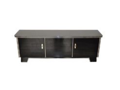 Art Deco Lowboard, classic body, rotating chromebars, clean interior, topplate made of lacobelglas