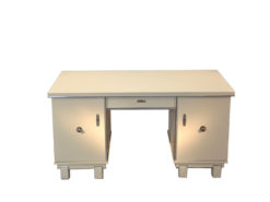 Classic Art Deco desk, snow white, 2 swingdoors, clean interior, chromebars, chromefittings, handpolished, free adjustable