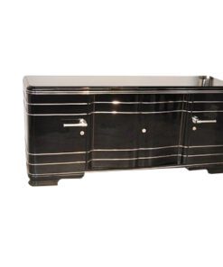 Massive XXL Art Deco Sideboard,highgloss black finish, wonderful body, big chromeapplications, handpolished