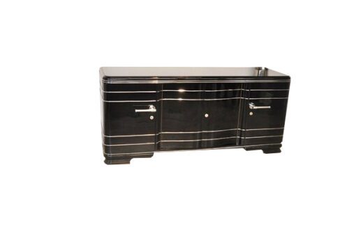 Massive XXL Art Deco Sideboard,highgloss black finish, wonderful body, big chromeapplications, handpolished
