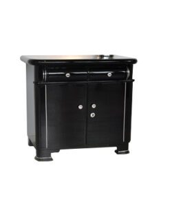 Art Deco Bar, highgloss black pianolacquer, classic curved drawers, chrome ornaments