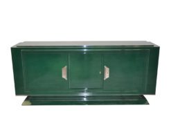 Art Deco sidebaord, racing green highgloss lacquer, wonderful straight body, 2 big swing doors, big chrome fittings, chromebars, handpolished