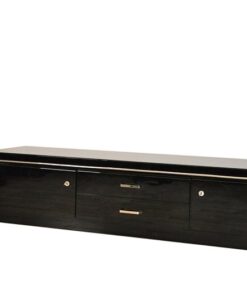 Art Deco Lowboard, pianolacquer in highgloss black, handpolished, timeless design with chromeline, France 1938