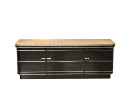 Art Deco Sideboard, chromebands, leather covered plate ( snake-optics ), chromefittings, handpolished, highgloss