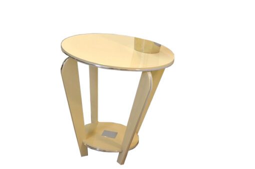 Art Deco table, wonderful shape, handpolished, chromelines, ivory paintjob, unique furniture