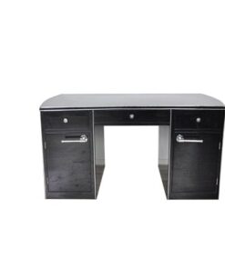 Art Deco Desk, wonderful curved body, highgloss black, big chromeline, hand polished, rare furniture