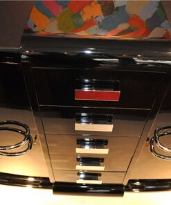 french Sideboard, highgloss black, handpolished, curved body, chromebars and fittings, clean interior