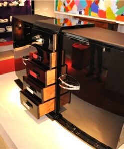 french Sideboard, highgloss black, handpolished, curved body, chromebars and fittings, clean interior