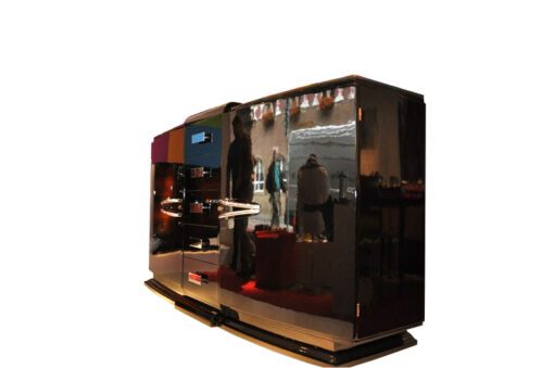 french Sideboard, highgloss black, handpolished, curved body, chromebars and fittings, clean interior