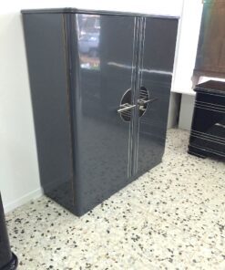 Art Deco Cabinet, circulating chromebars, big chrome fittings, handpolished, shelves and drawers
