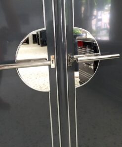 Art Deco Cabinet, circulating chromebars, big chrome fittings, handpolished, shelves and drawers