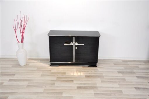 Petite Art Deco Commode, highgloss black, chrome elements, great feet