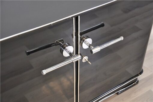 Petite Art Deco Commode, highgloss black, chrome elements, great feet