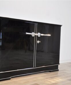 Petite Art Deco Commode, highgloss black, chrome elements, great feet