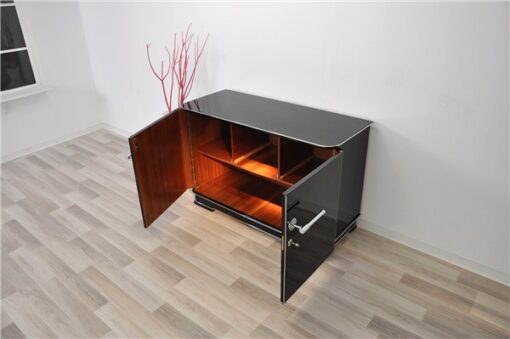 Petite Art Deco Commode, highgloss black, chrome elements, great feet